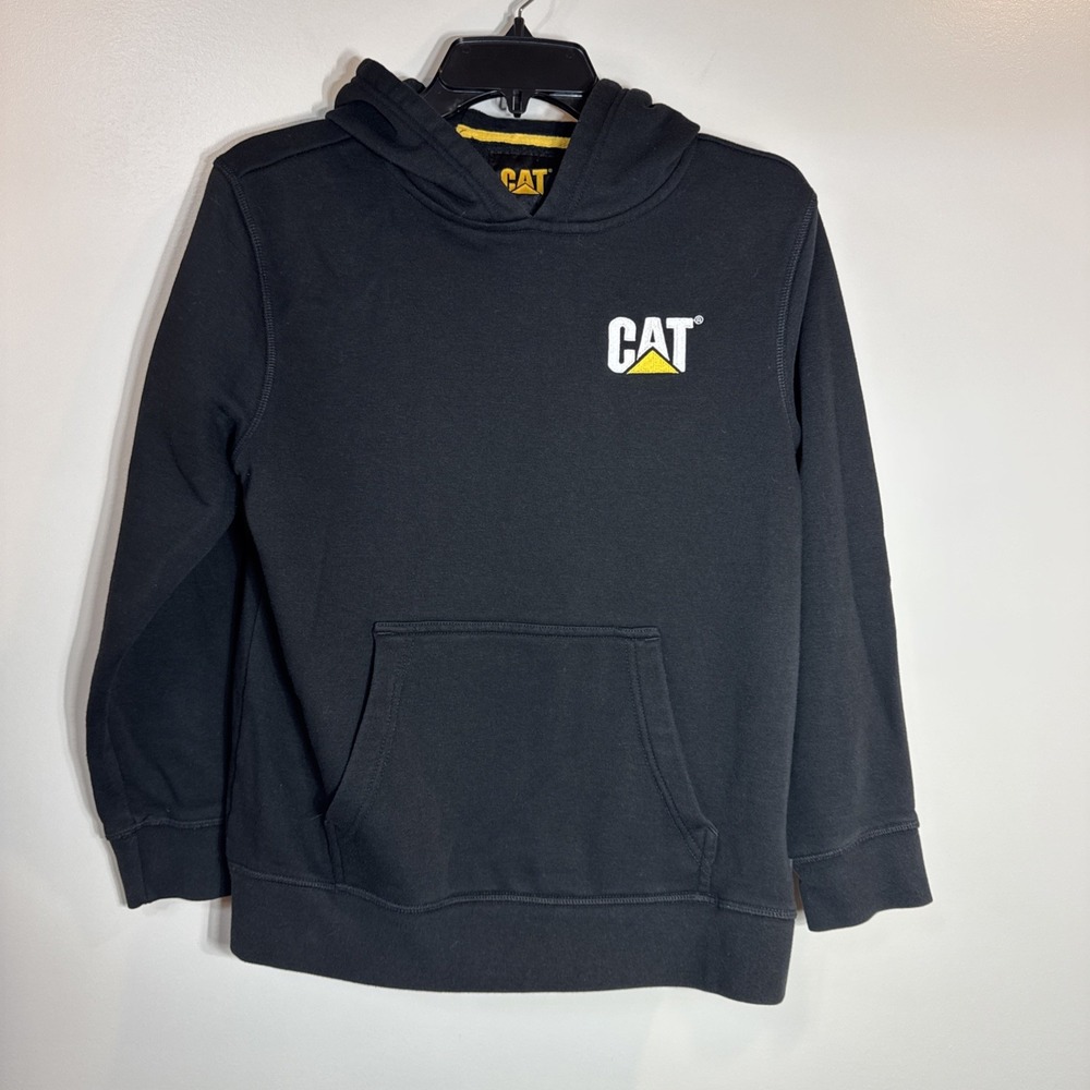 CAT Caterpillar Kids Black Logo Hoodie Sweatshirt Large 14/16 Workwear